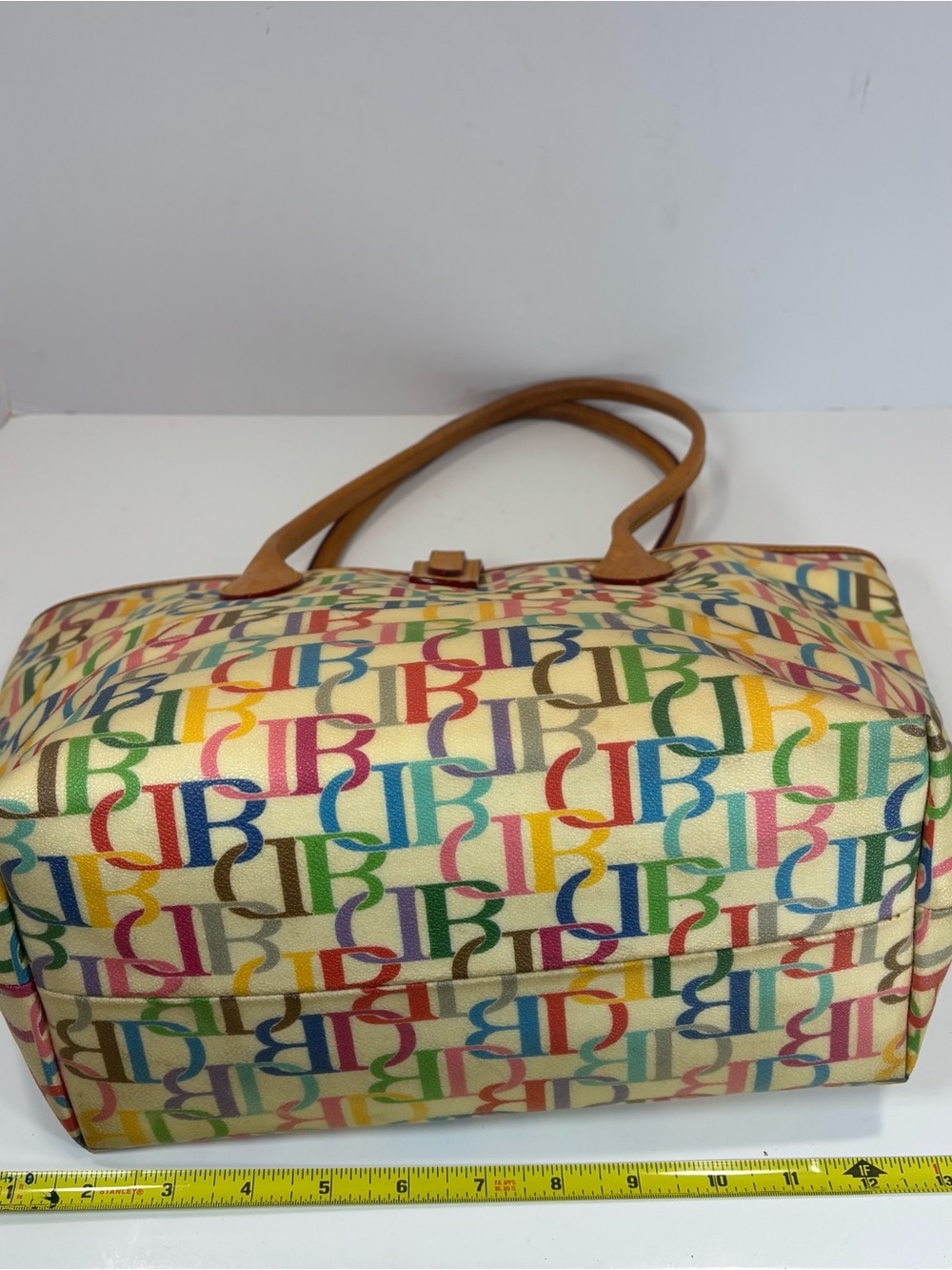 Vintage Dooney & Bourke 1975 Rainbow Monogram Tote Shoulder Bag Y2K Colorful EUC - Picture 9 of 11